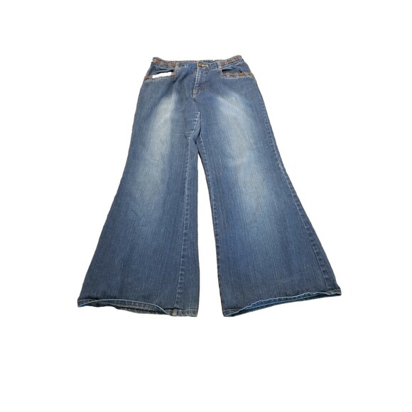 Solo Denim - Solo Wide Leg Jeans Women Size 10 Medium Blue Wash Vintage Stretch Denim (32×32)